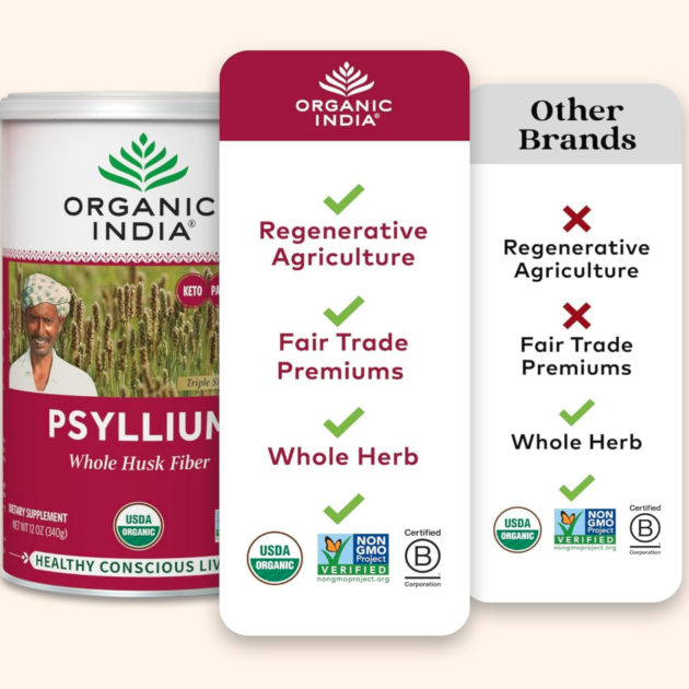ORGANIC INDIA Psyllium Herbal Powder - Whole Husk Fiber, Vegan, Gluten-Free, USDA Certified Organic