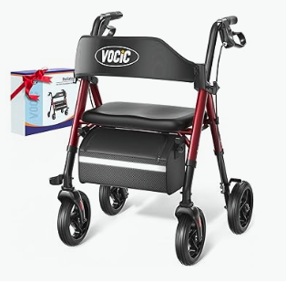 VOCIC Walkers for Seniors, Z21 Rollator Walker with Seat Supports 350lb, 8" Big Wheels for All Terrain, Ergonomic Arc Seat & 6" Ultra Backrest Foldable Walker, Dual Height Adjustment, Lightweight