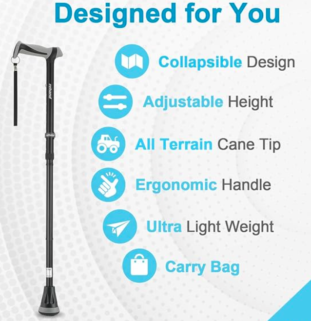 Walking Cane - Foldable, Adjustable, Collapsible Walking Canes for Men & Women, Heavy Duty All Terrain - Image 2